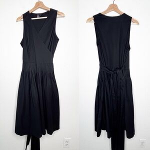 Sandro Black V-Neck Pleated Midi Dress Sleeveless Size 12